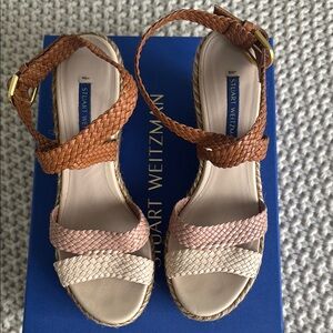 Stuart Weitzman Cream and Tan Sandals with Braided Straps